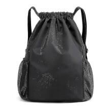 (M,Black)Backpack String Bag Sackpack Water Resistant Nylon For Gym Shopping Sport Yoga Bag
