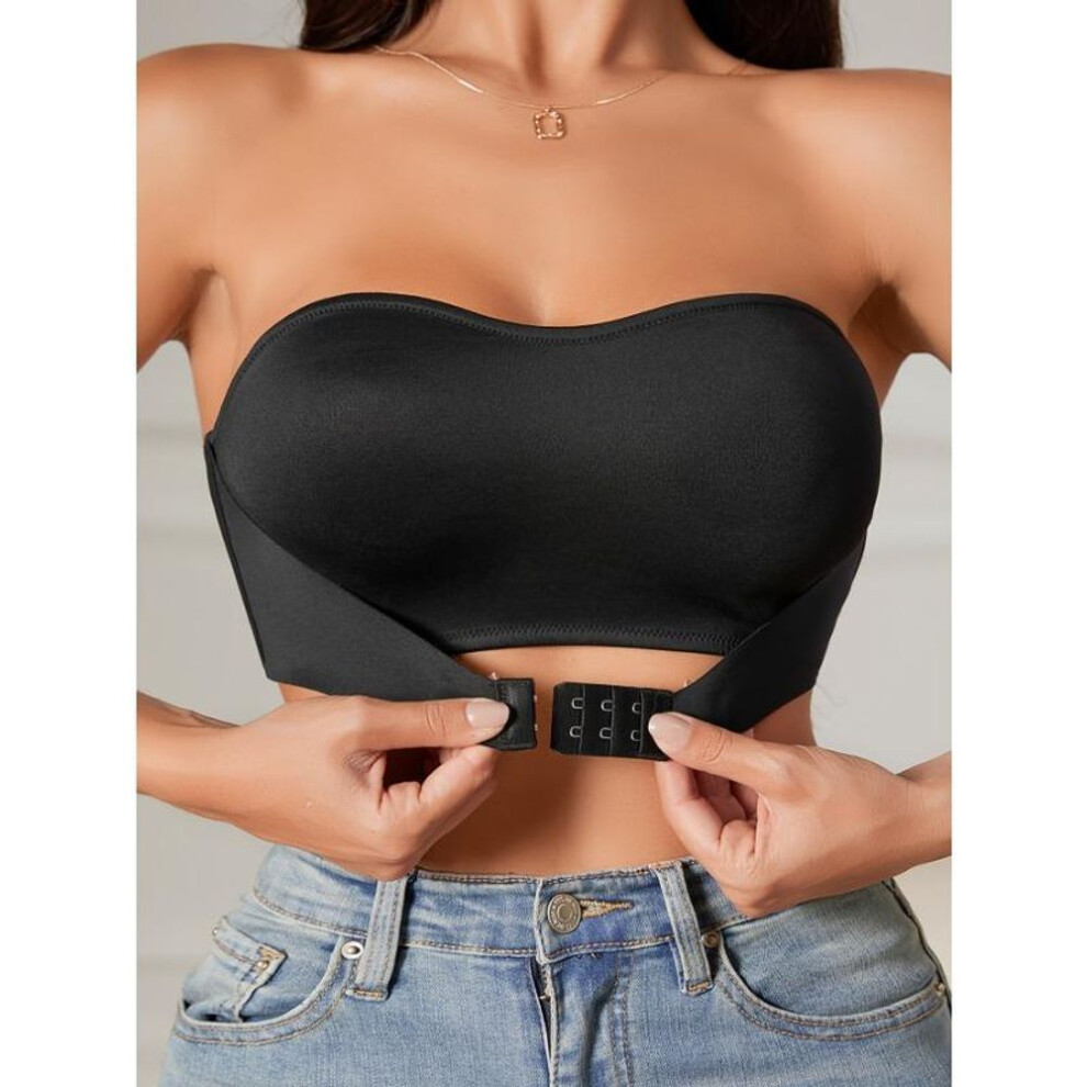 (black, S) Seamless Wireless Front Buckle Strapless Bra - Comfortable Non Padded Bandeau Style - Feminine Lingerie For Womens Everyday Wear