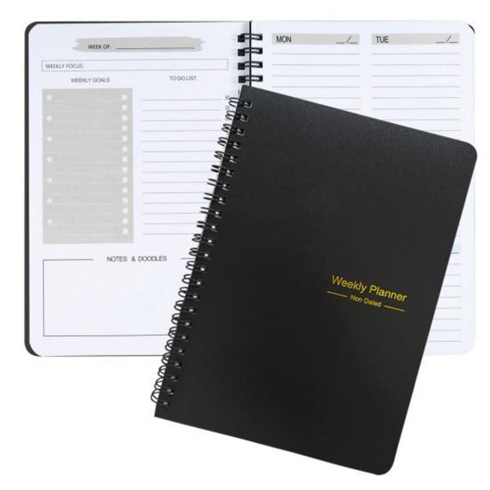 (black, A5) A5 Weekly Planner 52 Week English Daily Notebook Thick Paper Smooth Writing Planner Book For Home School Office