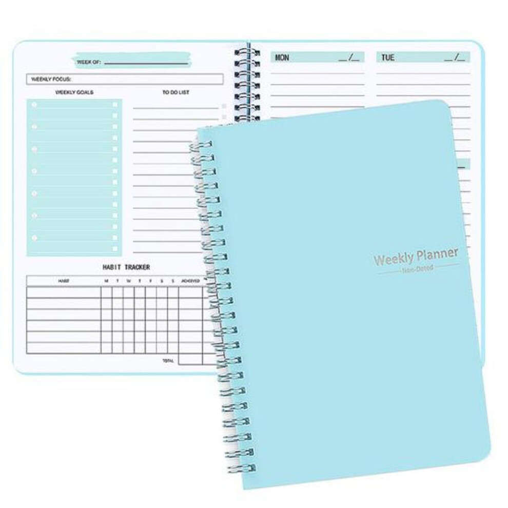 (blue, A5) A5 Weekly Planner 52 Week English Daily Notebook Thick Paper Smooth Writing Planner Book For Home School Office