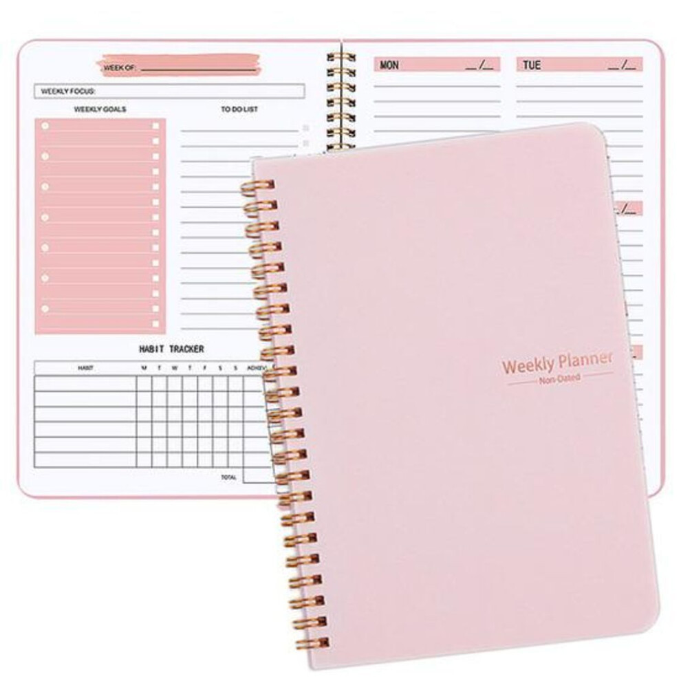 (pink, A5) A5 Weekly Planner 52 Week English Daily Notebook Thick Paper Smooth Writing Planner Book For Home School Office