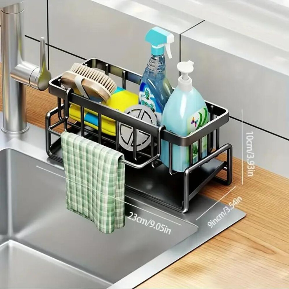 1pc Kitchen Faucet Storage Rack, Sink Storage Rack, Sponges, Brushes, Soap And Towel Storage Baskets, Designed For Automatic Drainage