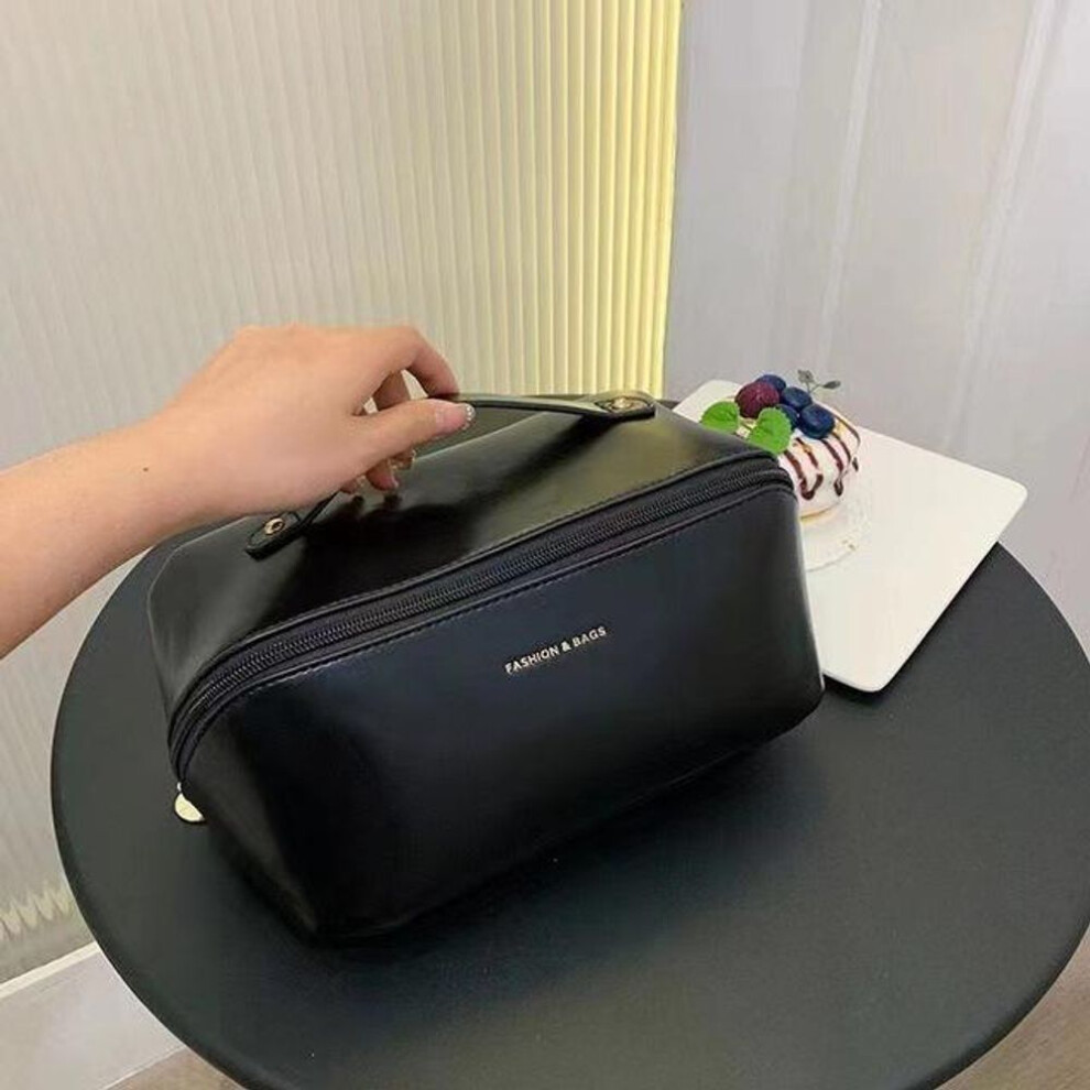 (black) Large Travel Cosmetic Bag For Women Leather Makeup Organizer Female Toiletry Kit Bags Make Up Case Storage Pouch Luxury Lady Box