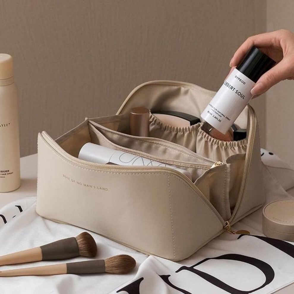 (white) Large Travel Cosmetic Bag For Women Leather Makeup Organizer Female Toiletry Kit Bags Make Up Case Storage Pouch Luxury Lady Box