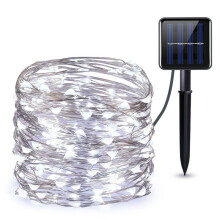 (White, 10M/100LED) Solar Powered Copper Wire Lamp 50 100 Led 5m10m Copper Wire String Light Xmas