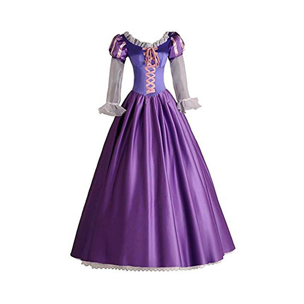 (2XL) Adult Fancy Rapunzel Women Dress Cosplay Costume Princess Tangled Purple Outfit