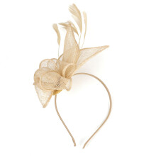 (Gold) Feather Women Fascinator Party Mesh Headband Halloween Accessories Hair Props
