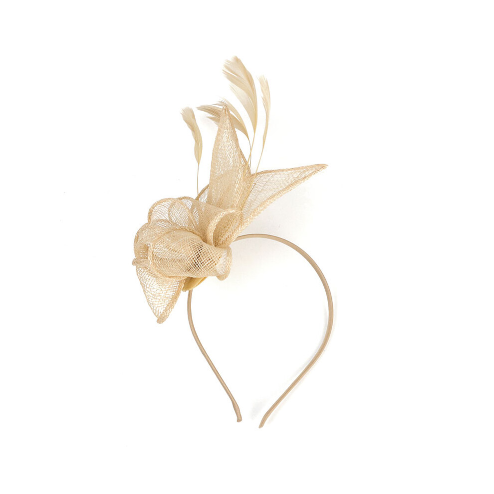 (Gold) Feather Women Fascinator Party Mesh Headband Halloween Accessories Hair Props