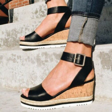 (Black, EU38) Ankle Strap Womens Open Toe Platform Wedges Sandals Ladies Shoes Summer Flatform