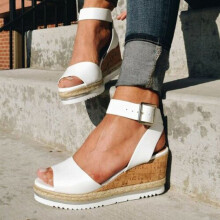 (White, EU40) Ankle Strap Womens Open Toe Platform Wedges Sandals Ladies Shoes Summer Flatform