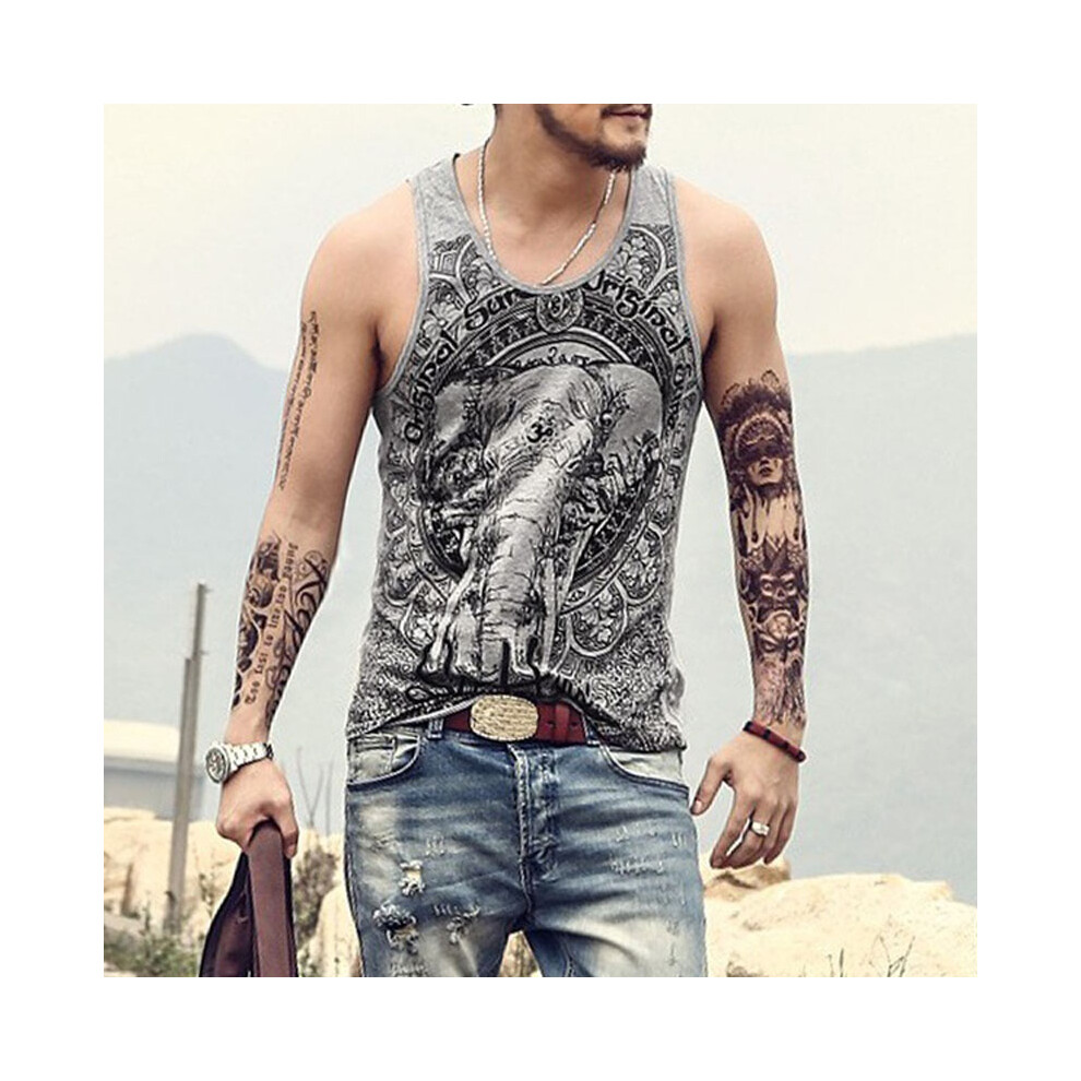 (Grey, 2XL) Casual Bodybuilding Mens Vest Clothing Print Undershirt Shirt Sleeveless-image-OPC-PFZK6QZ-NEW
