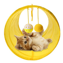 (Yellow) Pet Cat Tunnel Passageway Collapsible Crinkle Kitten Play Funny Interactive Toy