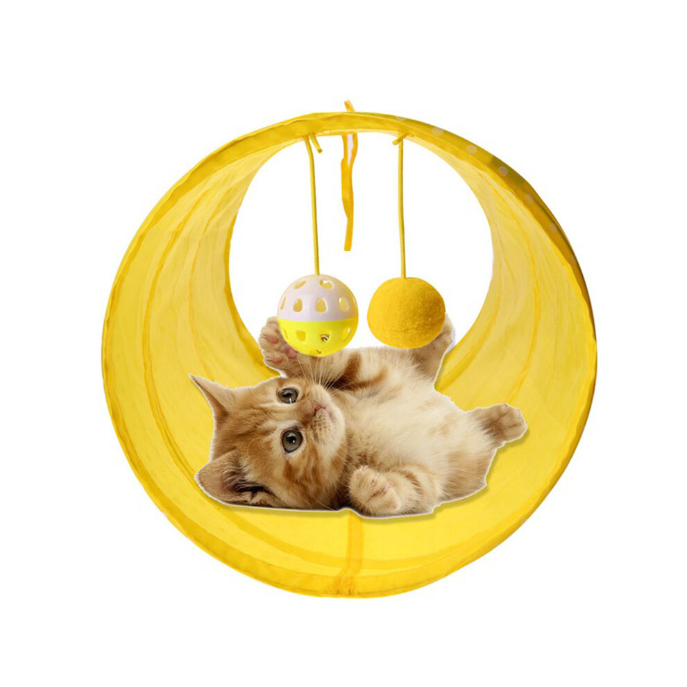 (Yellow) Pet Cat Tunnel Passageway Collapsible Crinkle Kitten Play Funny Interactive Toy Yellow