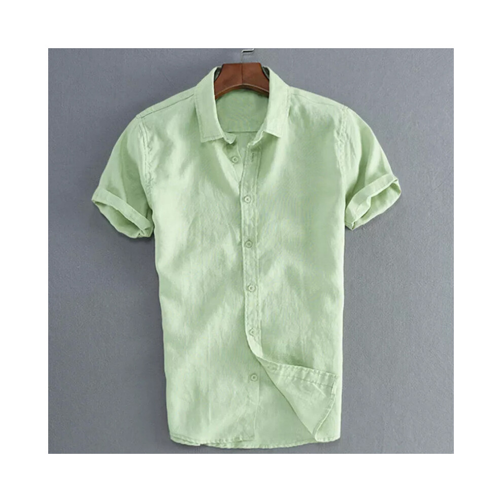 (Green, XL) Short Mens Luxury Sleeve Casual Loose Linen Tshirt Dress Shirt Tops Blouse Tee