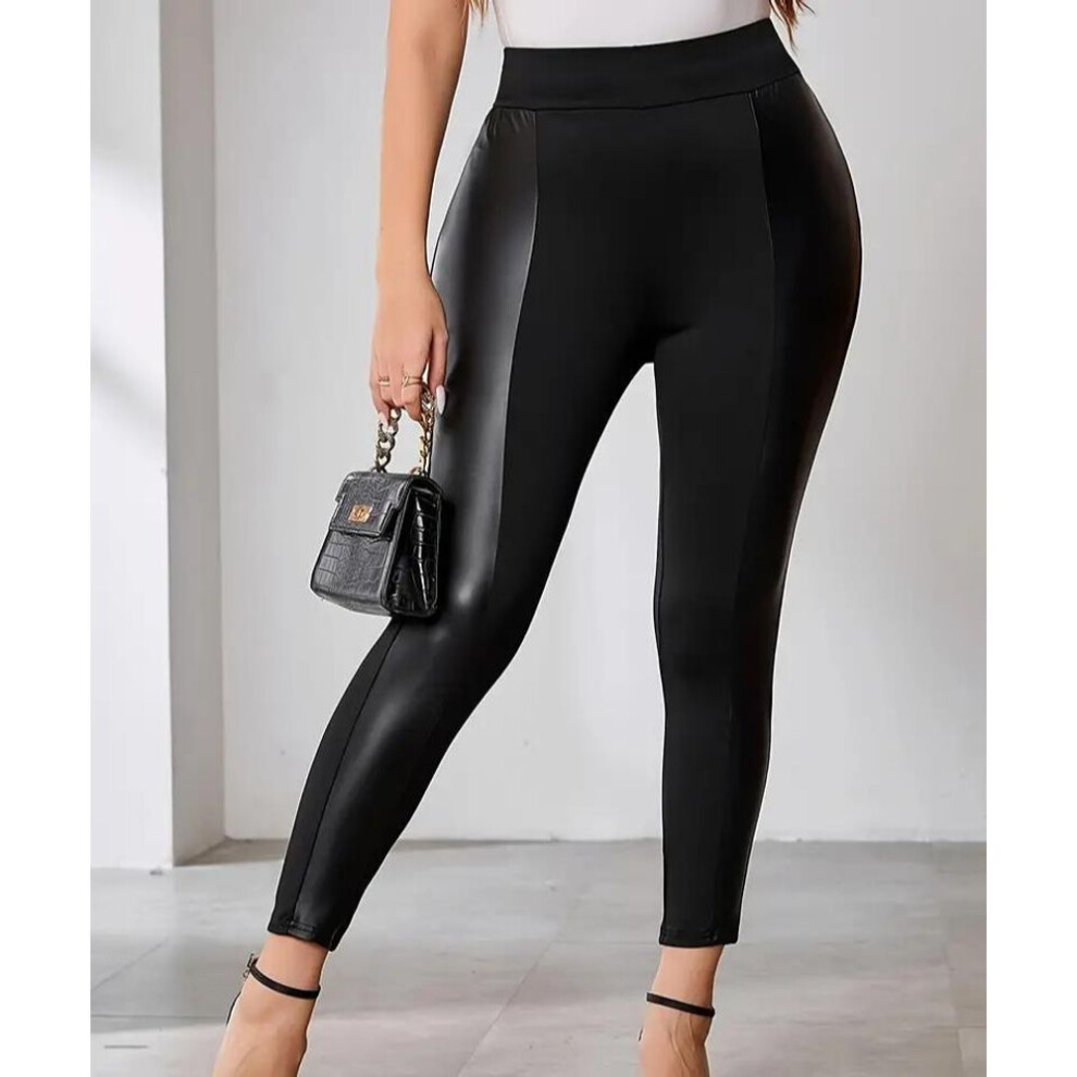 (black, XXXXL) Plus Size Leggings Long Bodycon Slim Pant Women Patchwork High Waist Ladies Trousers Black Woman Pants