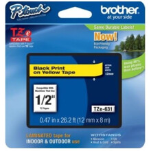 Brother TZe Standard Adhesive Laminated Labeling Tape 1/2w Black on Yellow