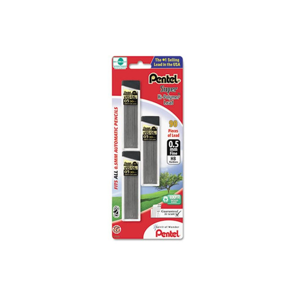 Pentel  Super Hi-Polymer Lead Refills  0.5mm  HB  Black  90 Leads-Pack