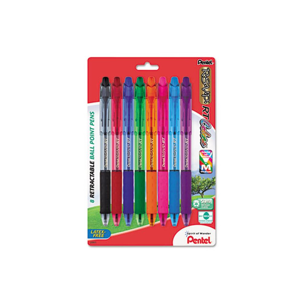 Pentel R.s.v.p. Rt Ballpoint Retractable Pen Assorted Ink 8-Pk