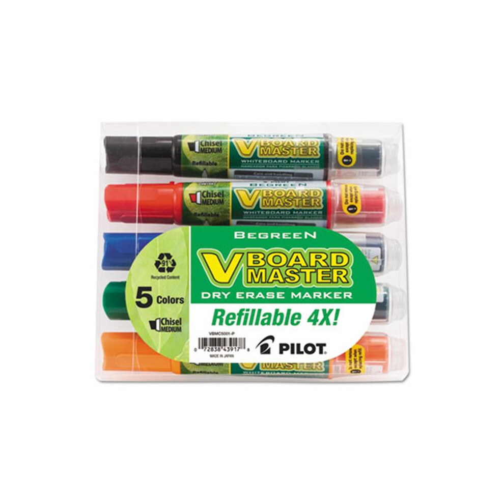 Pilot  BeGreen Dry Erase Marker  Assorted  Chisel  5 per Pack