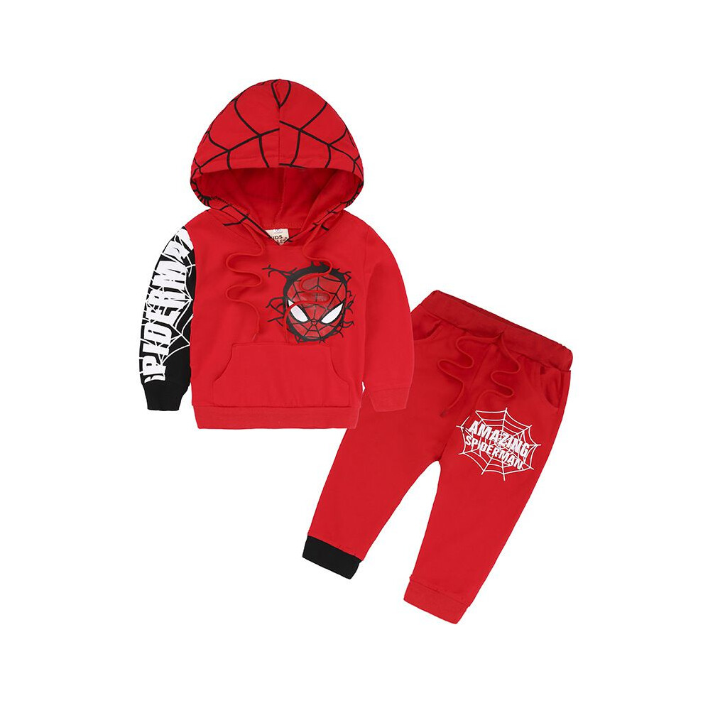 (Red, 110cm) Kids Long Sleeve Tracksuit Hooded Clothes Trousers Casual Outfits Boys