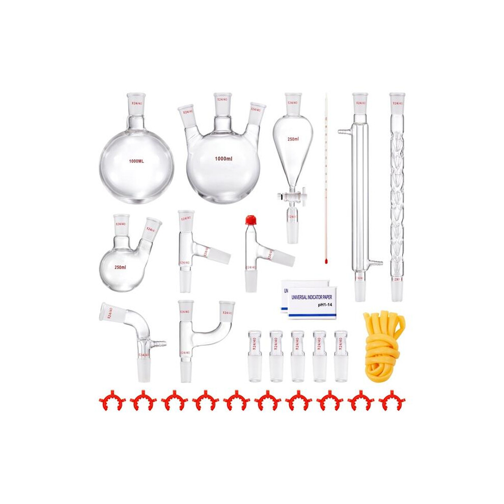 Vevor SYSZLTJJPWW1IZZ32V0 3.3 Boro Lab 1000 ml Essential Oil Distillation Apparatus Kit - 29 Piece