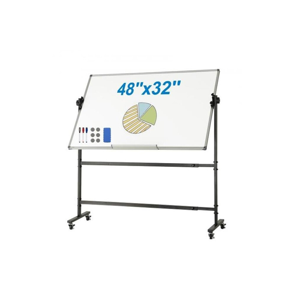Vevor BB4832YCDLYDVRU6FV0 48 x 32 in. Double-Sided Magnetic Mobile Rolling Whiteboard for 360 Deg Reversible Adjustable Height Dry Erase Board