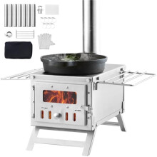 Vevor ZPQNLFX80INCHMHMCV0 80 in. Stainless Steel Camping Tent Portable Wood Burning Stove with Chimney Pipes & Gloves