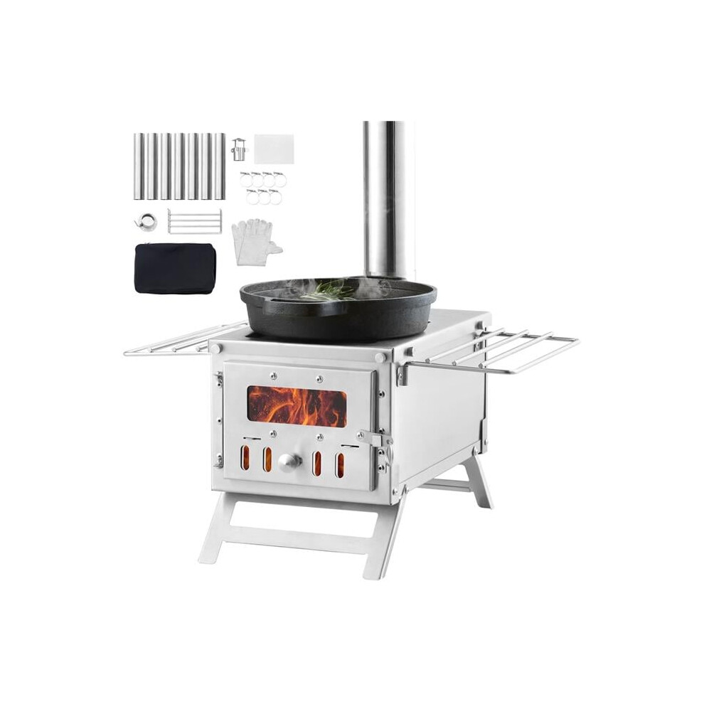 Vevor ZPQNLFX80INCHMHMCV0 80 in. Stainless Steel Camping Tent Portable Wood Burning Stove with Chimney Pipes & Gloves