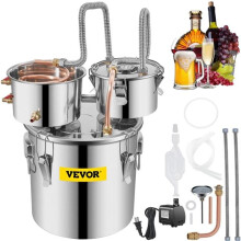 Vevor ZLSJ3GALSLNTZLQDBV1 3 gal Stainless Steel Alcohol Distiller with Copper Tube & Build-in Thermometer & Water Pump