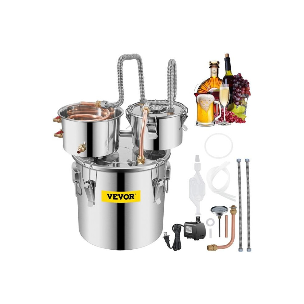 Vevor ZLSJ3GALSLNTZLQDBV1 3 gal Stainless Steel Alcohol Distiller with Copper Tube & Build-in Thermometer & Water Pump