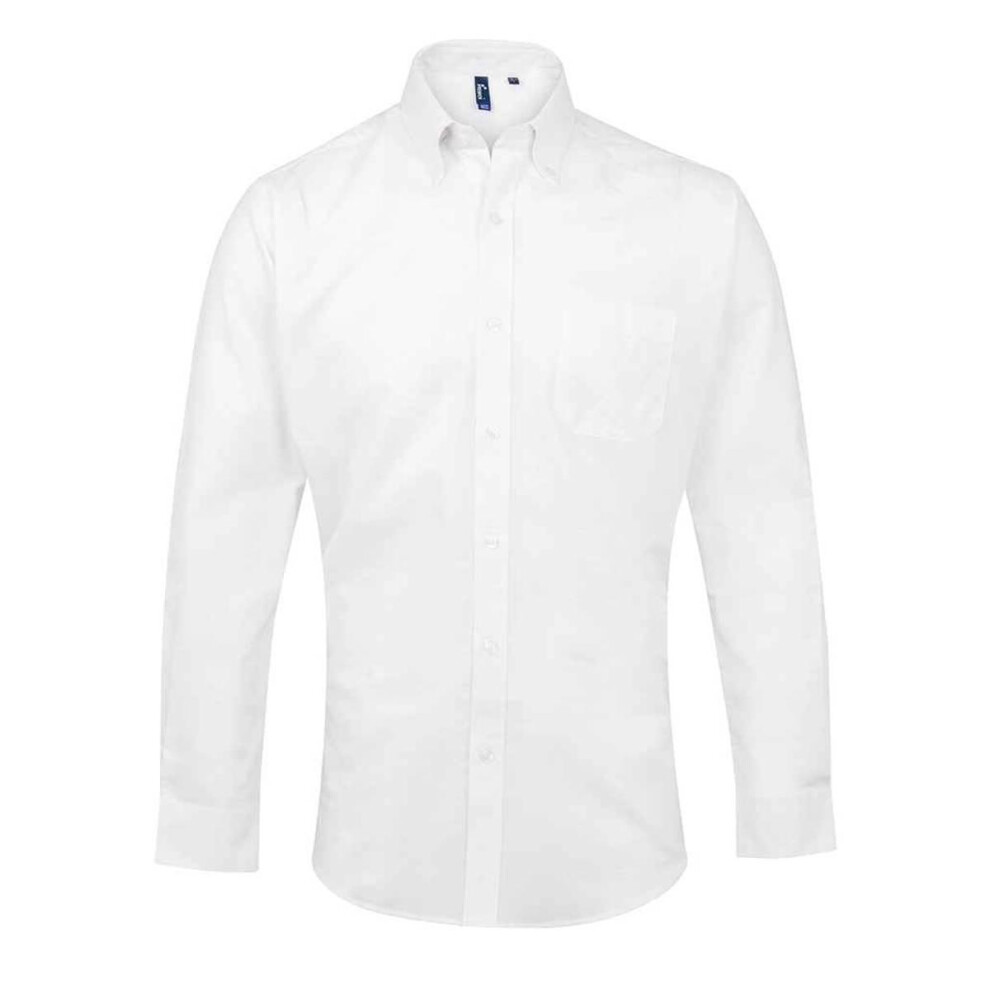 (23in, White) Premier Mens Signature Oxford Long-Sleeved Formal Shirt