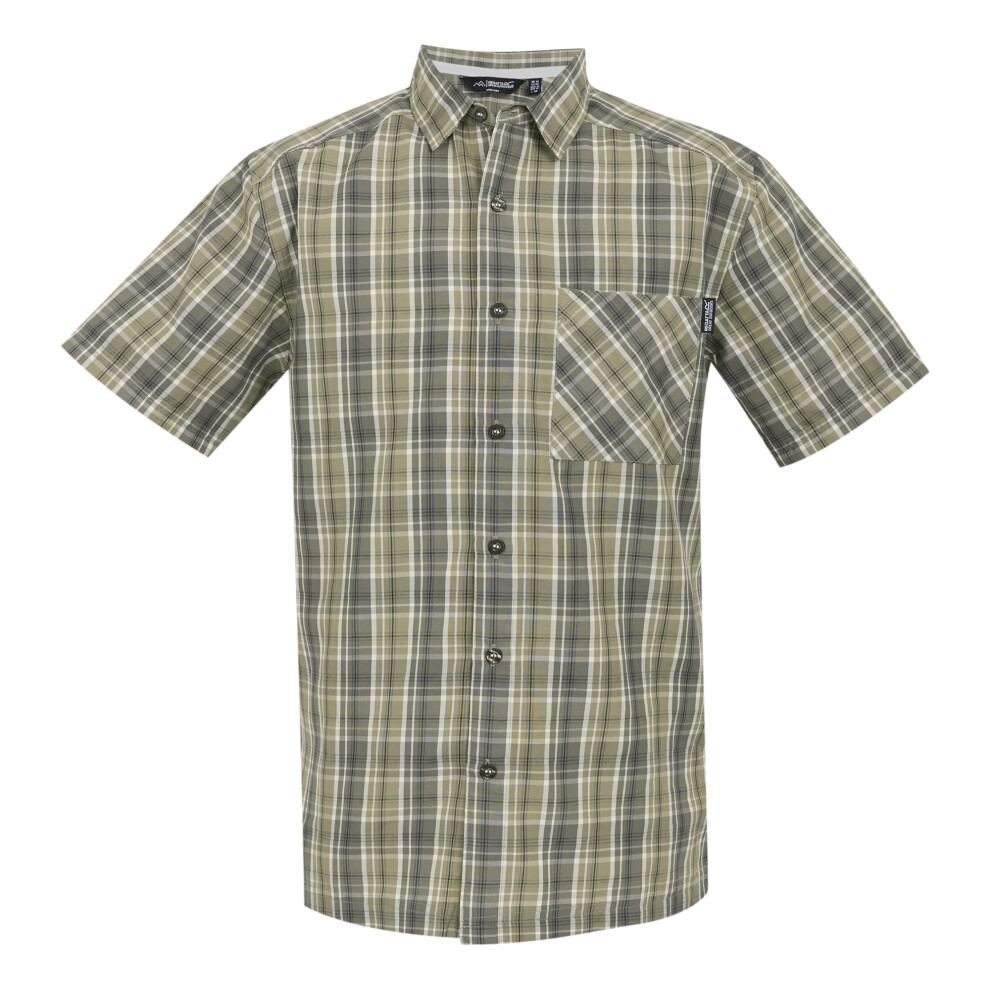 (L, Golden Sand/Treetop) Regatta Mens Mindano IX Checked Short-Sleeved Shirt