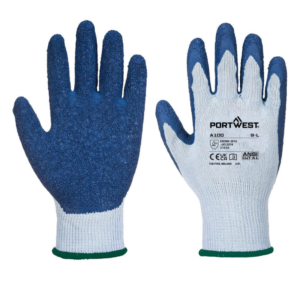 (M, Grey/Blue) Portwest A100 Latex Grip Gloves