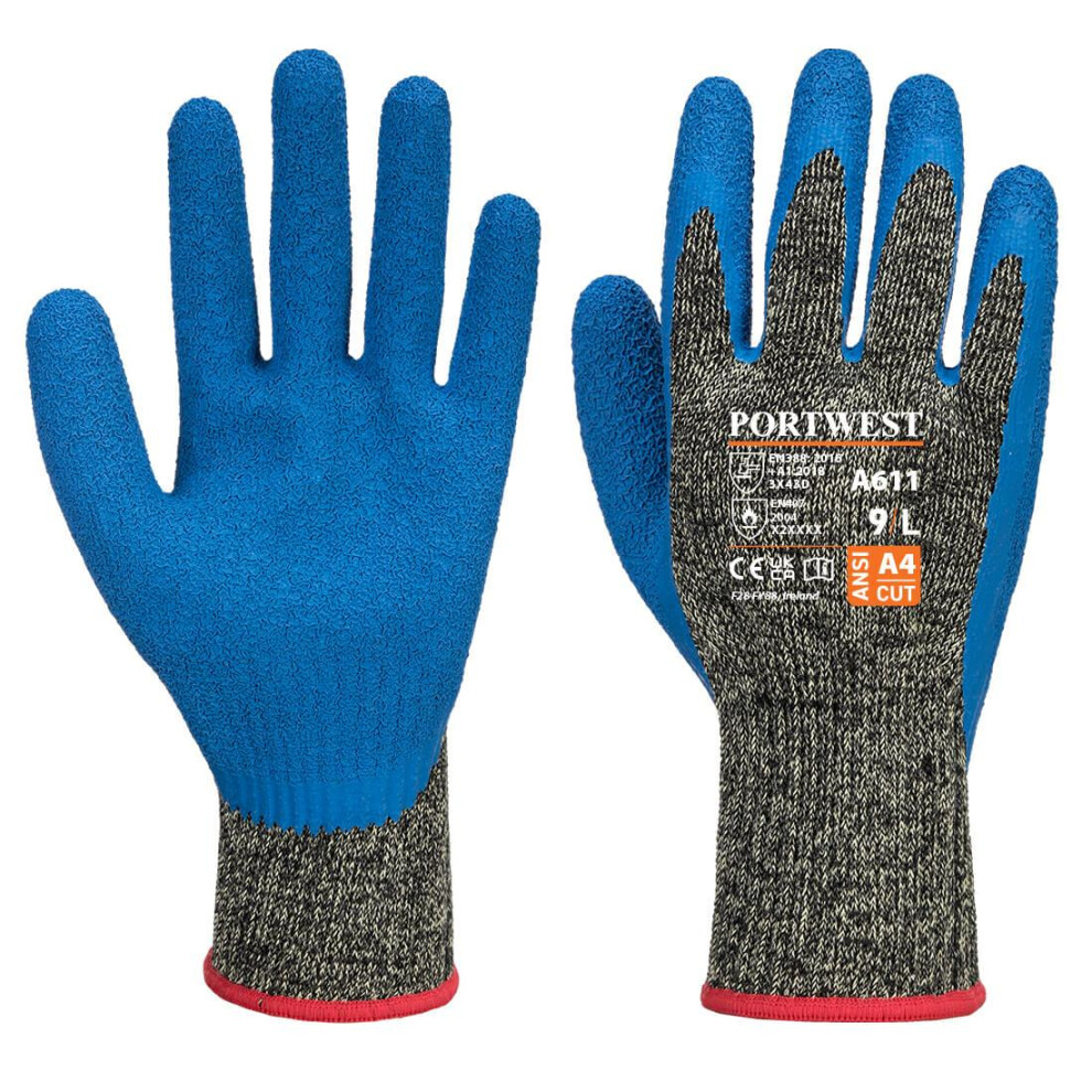 (L, Black/Blue) Portwest Unisex Adult Cut Resistant Liner Gloves