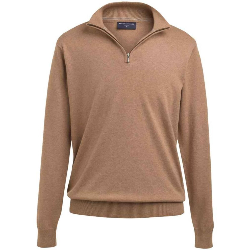 (S, Oatmeal) Brook Taverner Mens Copenhagen Quarter Zip Jumper-image-OPC-PFZKJND-NEW