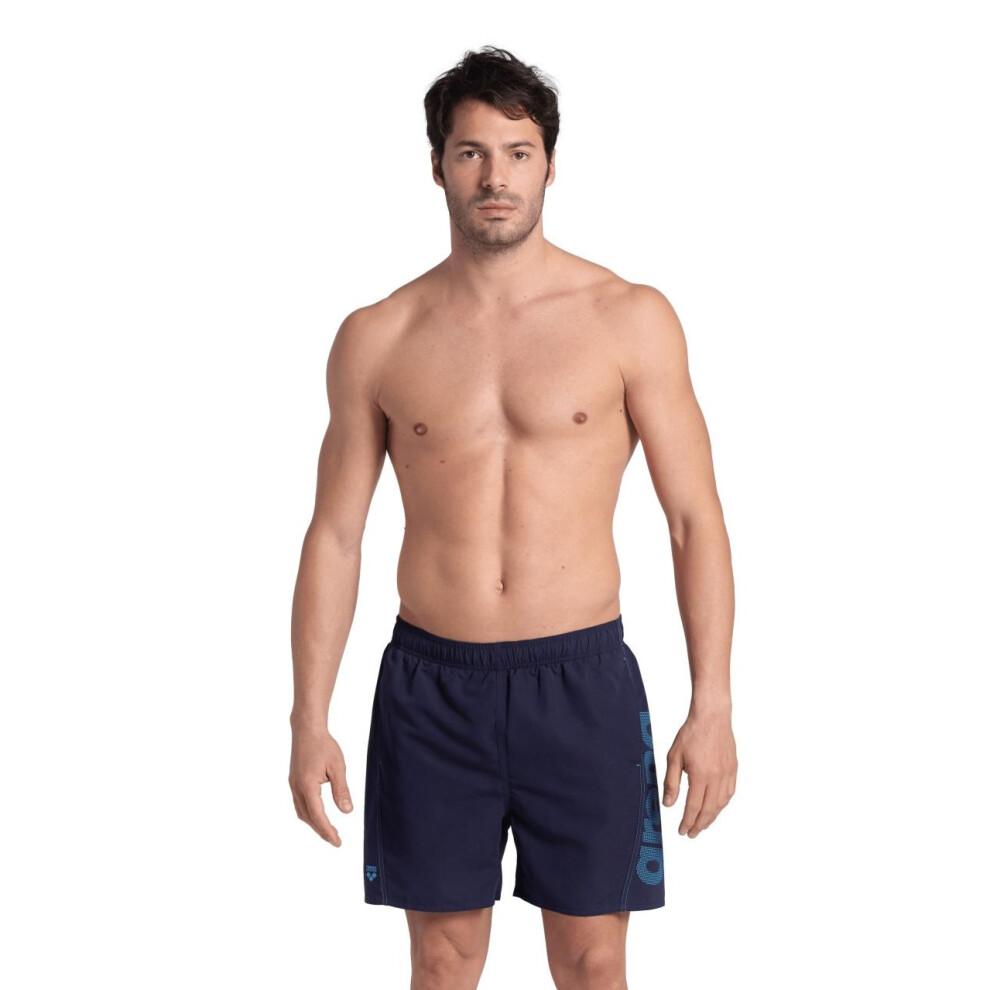 (L, Navy/Turquoise) Arena Mens Fundamental Swimming Trunks