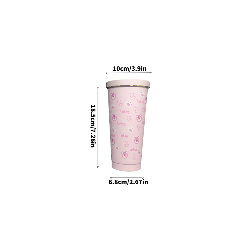 (Edward Pooh, 500ML) Winnie The Strawberry Pooh Cartoon Insulated Straw Cup Mug Travel Portable-image-OPC-PFZKSJM-NEW