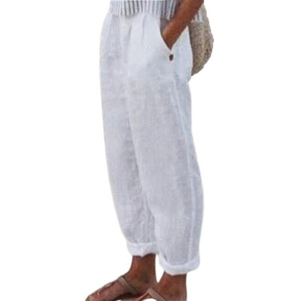 (white, 2XL) Harem Pants Solid Color Pockets Summer Elastic Waist Straight Leg Sweatpants Streetwear