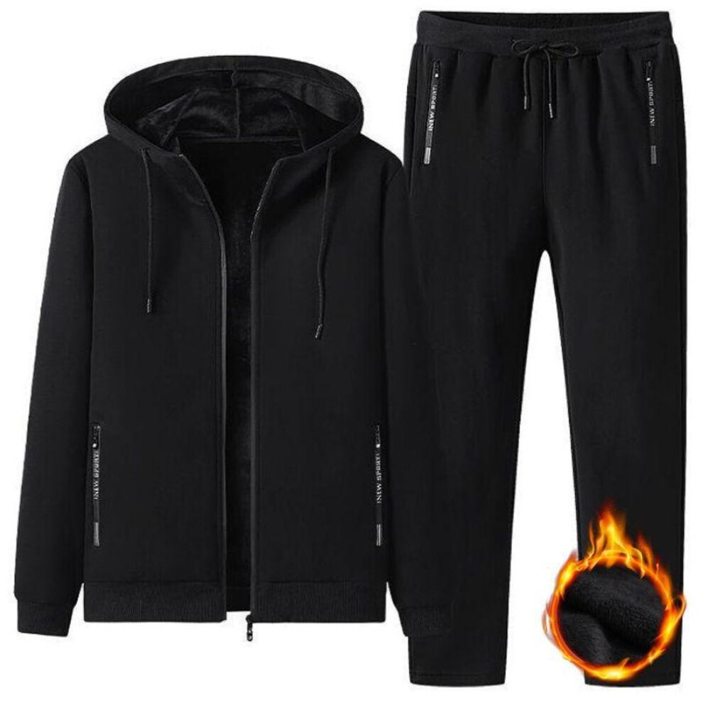 (as the picture, L) Winter Men Sets Men&apos;s Fashion Plus Fleece Thickened Warm Pure Cotton Hooded Sportwear Suit Man Casual Tracksuits