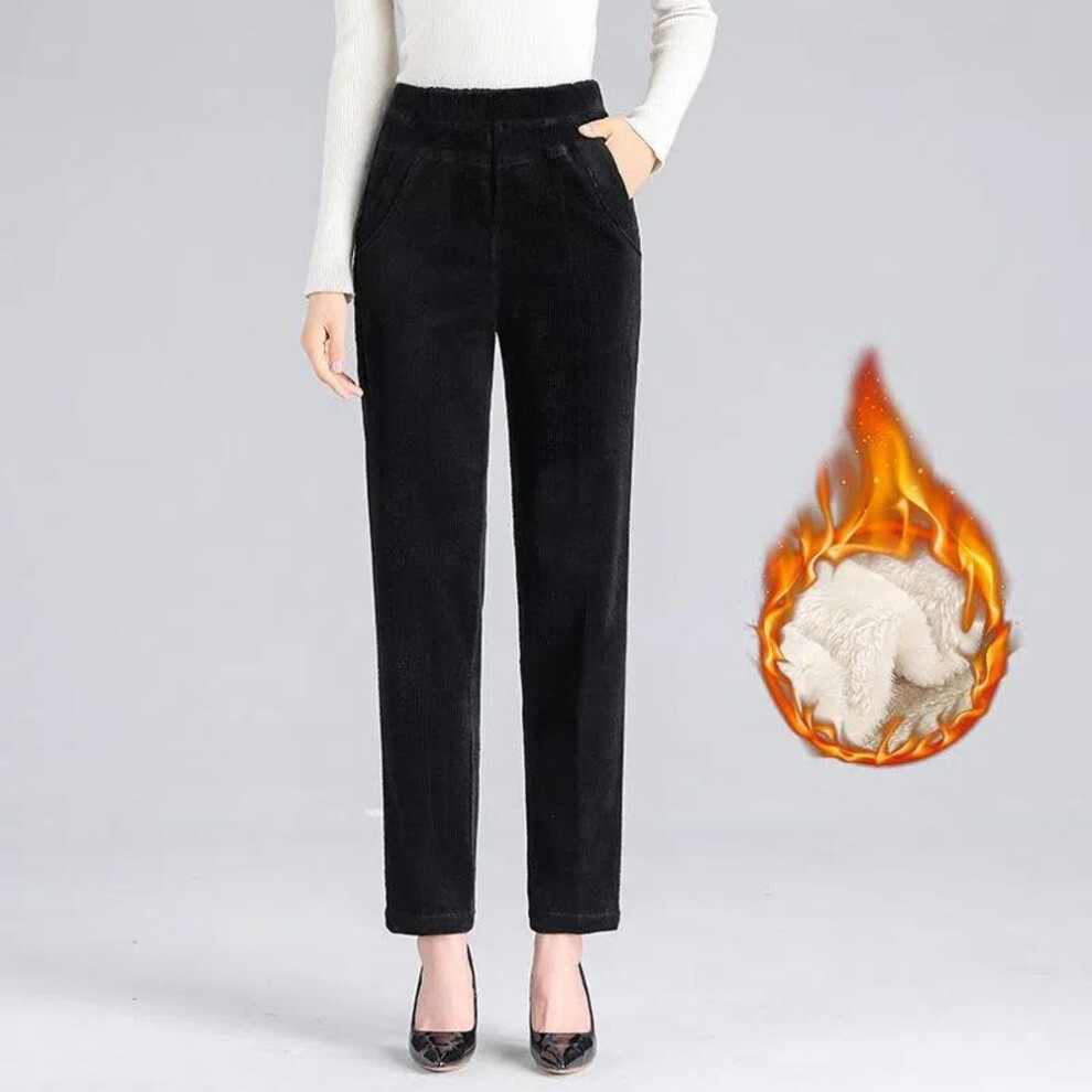 (black, M) Autumn Winter Women Warm Plus Size Thicken Leggings Outer Wear Loose Straight Corduroy Pants