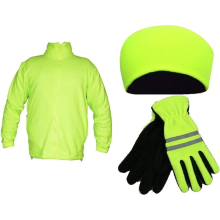 (M) Unisex Winter Polar Fleece Jacket, Hat & Gloves Set Full Zip Casual Work Wear