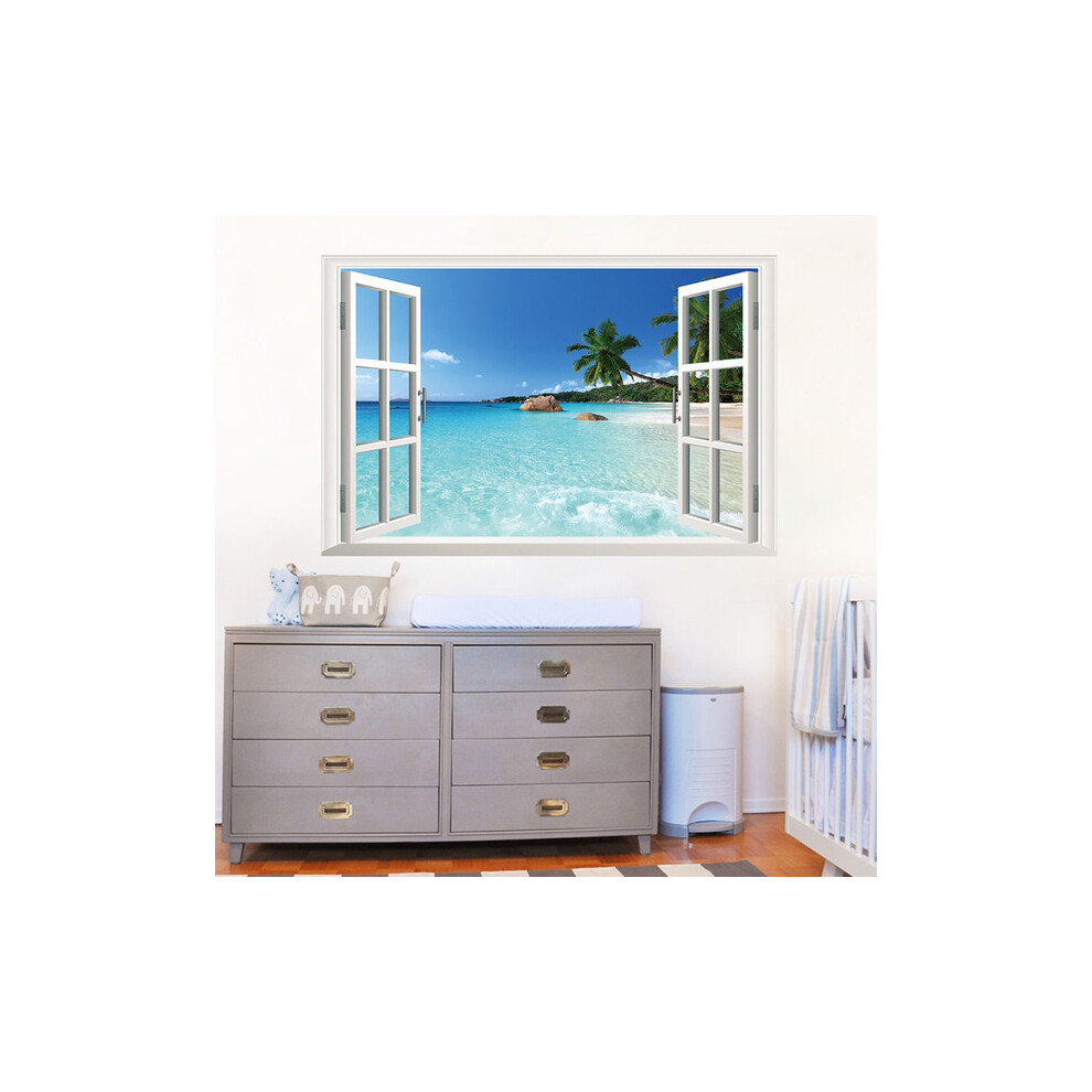 Resort 3d Beach Window View Removable Wall Sticker Art Vinyl Decal Decor Mural