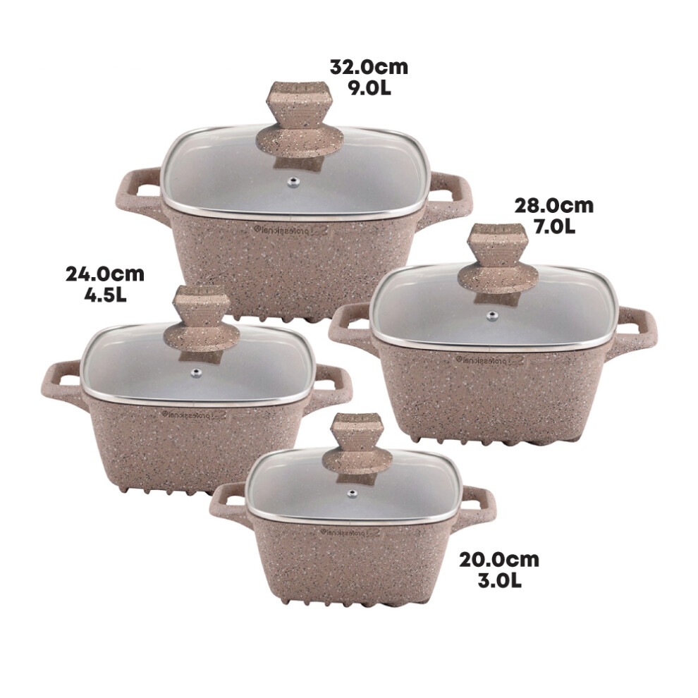 Nea Marbell Square Stockpot Set 4pc Marfil Brown