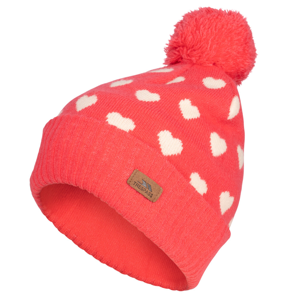 (2/4 Years, Strawberry) Trespass Girls Knitted Hat with Pom Pom Jude