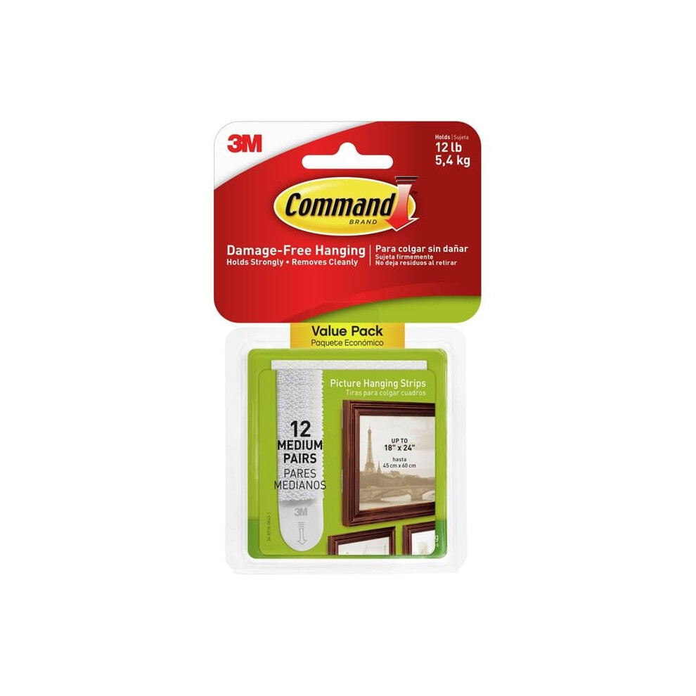 3M  Medium White - Picture Hanging Strips - Pack of 12