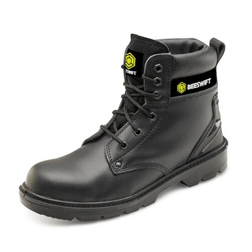 Beeswift 6 Eyelet MS Safety Boot - Black Smooth leather All Sizes