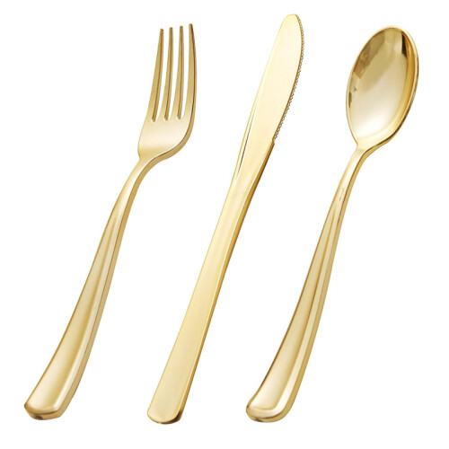 75PCS Gold Disposable Plastic Silverware  25 Forks 25 Spoons 25 Knives
