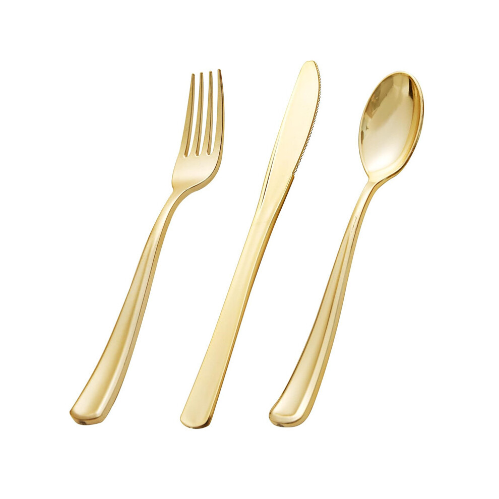 Igtone 75Pcs Disposable Plastic Silverware 25 Forks 25 Spoons 25 Knives Gold