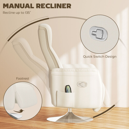 Homcom HOMCOM Massage Reclining Chair with Adjustable Backrest, Cream White 2