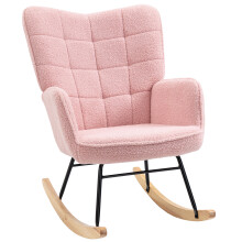 (Pink) HOMCOM Wingback Rocking Chair for Nursing w/ Steel Frame